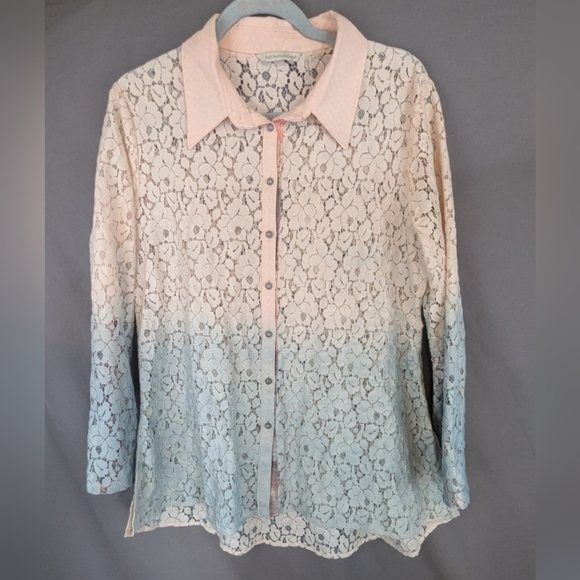 Soft Surroundings ombre size petite medium lace button down shirt - Picture 2 of 13